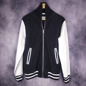 Reigning Champ monochrome black and white indie sleaze style varsity jacket